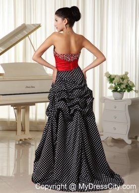 Beaded Pick Ups Strapless Red and Black High-low Prom Evening Dresses