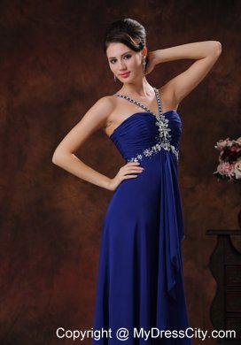 Beaded Straps V-neck Chiffon Royal Blue Evening Party Dress for Cheap