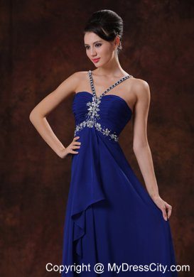 Beaded Straps V-neck Chiffon Royal Blue Evening Party Dress for Cheap