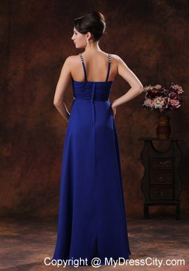 Beaded Straps V-neck Chiffon Royal Blue Evening Party Dress for Cheap