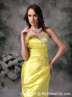 Column Sweetheart Beaded Brush Train 2013 Yellow Evening Party Dresses