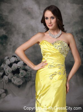 Column Sweetheart Beaded Brush Train 2013 Yellow Evening Party Dresses