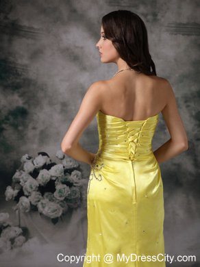 Column Sweetheart Beaded Brush Train 2013 Yellow Evening Party Dresses