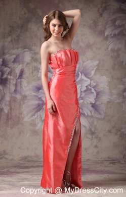 Watermelon High Slit Beaded Ruching Strapless 2013 Evening Dresses