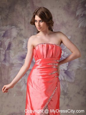 Watermelon High Slit Beaded Ruching Strapless 2013 Evening Dresses