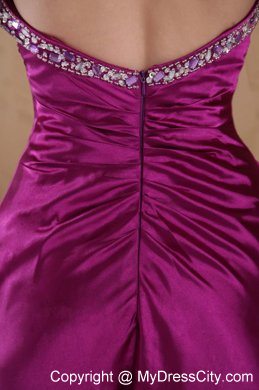 Beaded Ruching Brush Train Sweetheart Fuchsia Evening Formal Gown