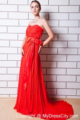 Red Column Strapless Sash 2013 Evening Dress with Chiffon Pleat