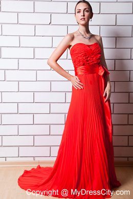 Red Column Strapless Sash 2013 Evening Dress with Chiffon Pleat