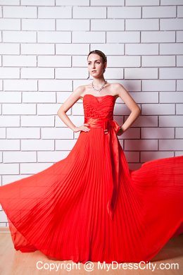 Red Column Strapless Sash 2013 Evening Dress with Chiffon Pleat