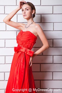 Red Column Strapless Sash 2013 Evening Dress with Chiffon Pleat