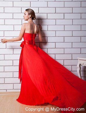 Red Column Strapless Sash 2013 Evening Dress with Chiffon Pleat