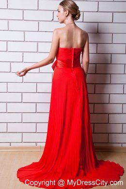 Red Column Strapless Sash 2013 Evening Dress with Chiffon Pleat