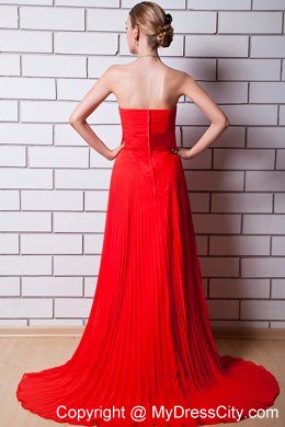 Red Column Strapless Sash 2013 Evening Dress with Chiffon Pleat