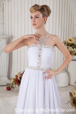 Unique White Halter Top Beading Chiffon Evening Dresses for Celebrity