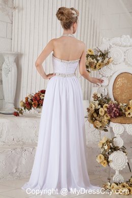 Unique White Halter Top Beading Chiffon Evening Dresses for Celebrity