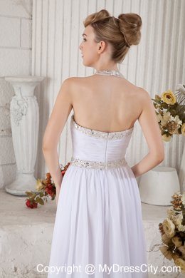 Unique White Halter Top Beading Chiffon Evening Dresses for Celebrity