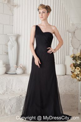 Black One Shoulder Prom Dress Watteau Train Chiffon with Backless