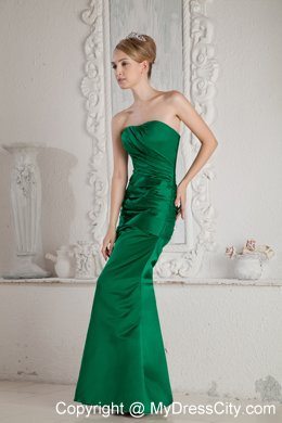 Green Mermaid Strapless Ruches Long Prom Evening Dresses 2013