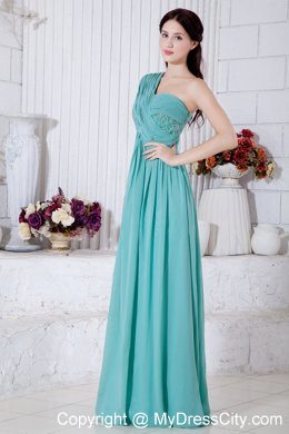 Turquoise Chiffon One Shoulder Evening Cocktail Dress with Appliques