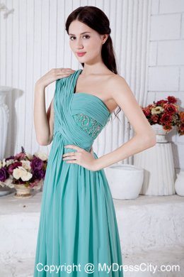 Turquoise Chiffon One Shoulder Evening Cocktail Dress with Appliques