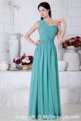 Turquoise Chiffon One Shoulder Evening Cocktail Dress with Appliques