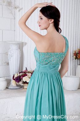 Turquoise Chiffon One Shoulder Evening Cocktail Dress with Appliques