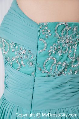 Turquoise Chiffon One Shoulder Evening Cocktail Dress with Appliques