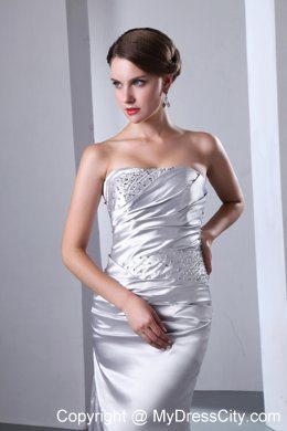 Sliver Column Evening Formal Gowns with Ruches and Beading