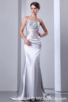 Sliver Column Evening Formal Gowns with Ruches and Beading