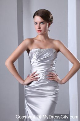 Sliver Column Evening Formal Gowns with Ruches and Beading