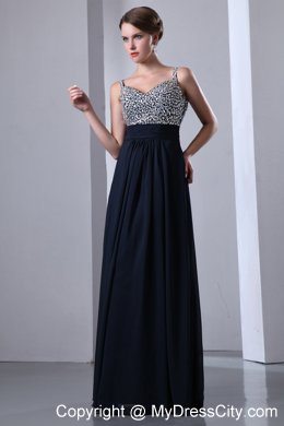 Dark Navy Blue Straps Beading Prom Evening Dresses with Beading