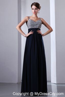 Dark Navy Blue Straps Beading Prom Evening Dresses with Beading