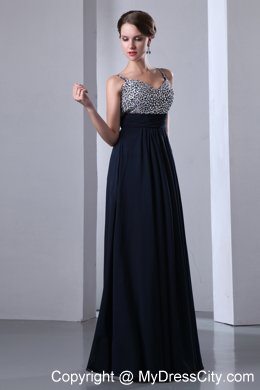 Dark Navy Blue Straps Beading Prom Evening Dresses with Beading