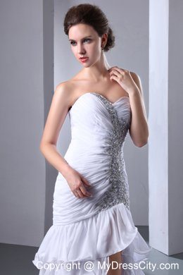 White Sweetheart Beading High Slit Evening Dresses with Ruffled Layers