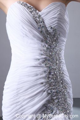 White Sweetheart Beading High Slit Evening Dresses with Ruffled Layers