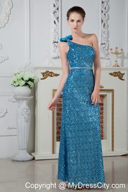 Fashion Teal One Shoulder Sequin Beading Evening Dress 2013