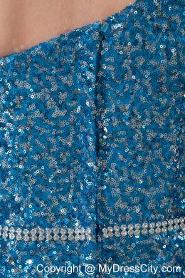 Fashion Teal One Shoulder Sequin Beading Evening Dress 2013