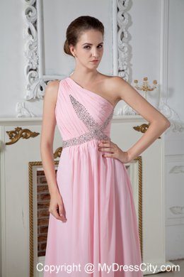 Cheap Baby Pink One Shoulder Evening Formal Gowns with Ruches