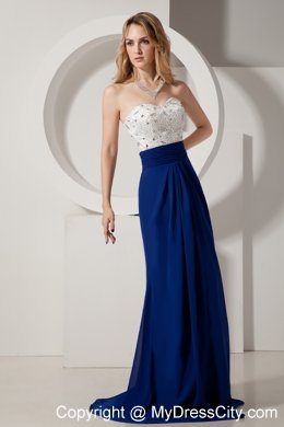 White and Royal Blue Evening Dresses Column Sweetheart with Beading