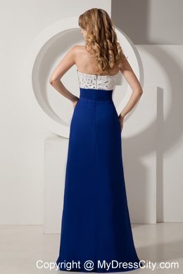 White and Royal Blue Evening Dresses Column Sweetheart with Beading