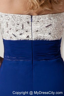 White and Royal Blue Evening Dresses Column Sweetheart with Beading