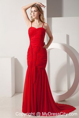 Red Mermaid Spaghetti Straps Chiffon 2013 Evening Party Dresses