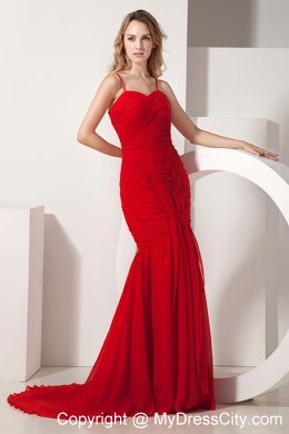 Red Mermaid Spaghetti Straps Chiffon 2013 Evening Party Dresses