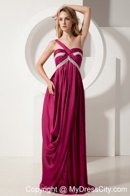 Fuchsia Column Maxi Evening Dresses with One Shoulder Beading