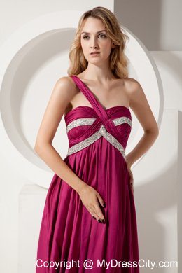 Fuchsia Column Maxi Evening Dresses with One Shoulder Beading