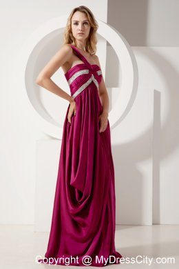 Fuchsia Column Maxi Evening Dresses with One Shoulder Beading