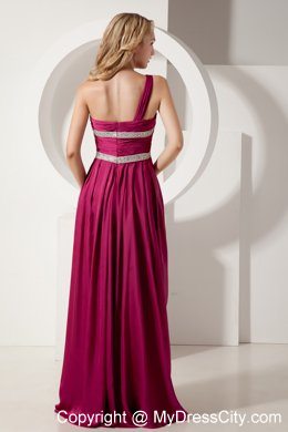 Fuchsia Column Maxi Evening Dresses with One Shoulder Beading