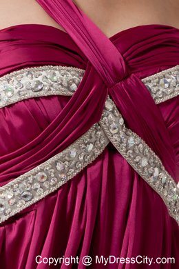 Fuchsia Column Maxi Evening Dresses with One Shoulder Beading