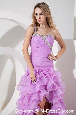 Lavender Beaded One Shoulder Ruffled and Ruches Evening Dress