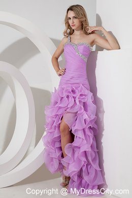 Lavender Beaded One Shoulder Ruffled and Ruches Evening Dress